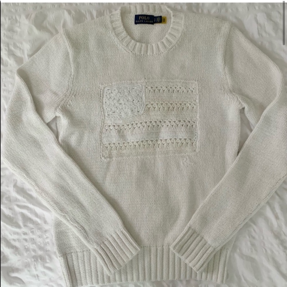 New Ralph Lauren American Flag White Sweater - Picture 2 of 11